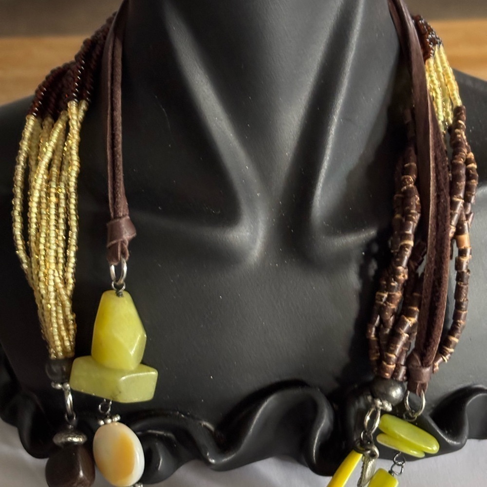 Vintage glass wood bead chain multi-strand necklace
34” - Picture 2 of 7